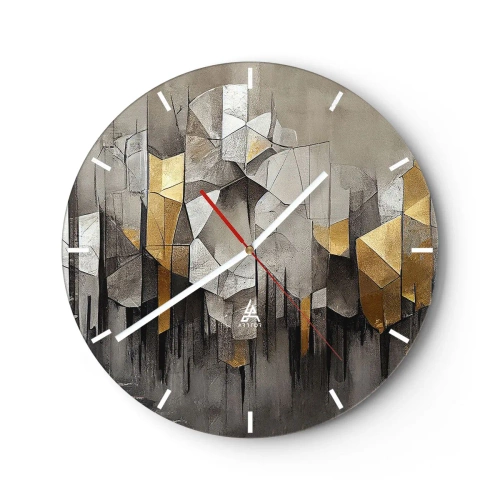 Reloj de pared - Reloj de vidrio - Estructura geométrica con tonos grises y dorados. - 30x30cm - Composición hecha de hielo y luz - Decoración de pared moderna para salón, cocina y dormitorio ARTTOR