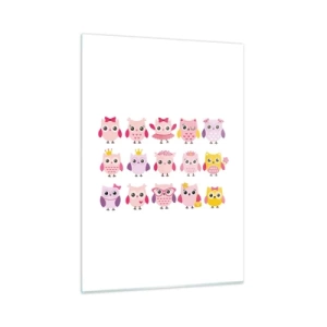 Cuadro sobre vidrio - Impresiones sobre Vidrio - Búhos coloridos en varios patrones sobre un fondo blanco. - 50x70cm - Uno más dulce que el otro - Decoración de pared moderna para salón y dormitorio ARTTOR