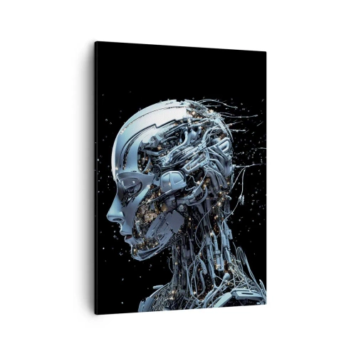 Cuadro sobre lienzo - Impresión de Imagen - Retrato futurista de un cyborg en estilo industrial sobre fondo negro. - 50x70cm - La tecnología es una mujer - Decoración de pared moderna para salón y dormitorio ARTTOR