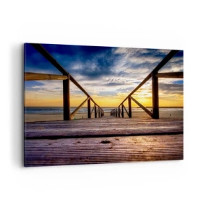 Cuadro sobre lienzo - Impresión de Imagen - Muelle de madera que conduce a la playa al atardecer - 100x70cm - Directamente hacia una playa tranquila al atardecer - Decoración de pared moderna para salón y dormitorio ARTTOR