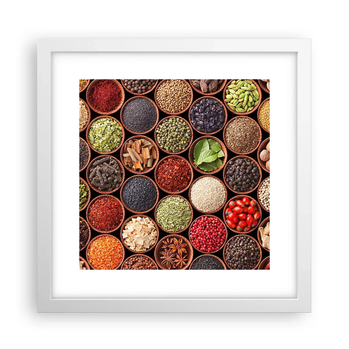 Póster en marco blanco - Todos los sabores del mundo - 30x30 cm