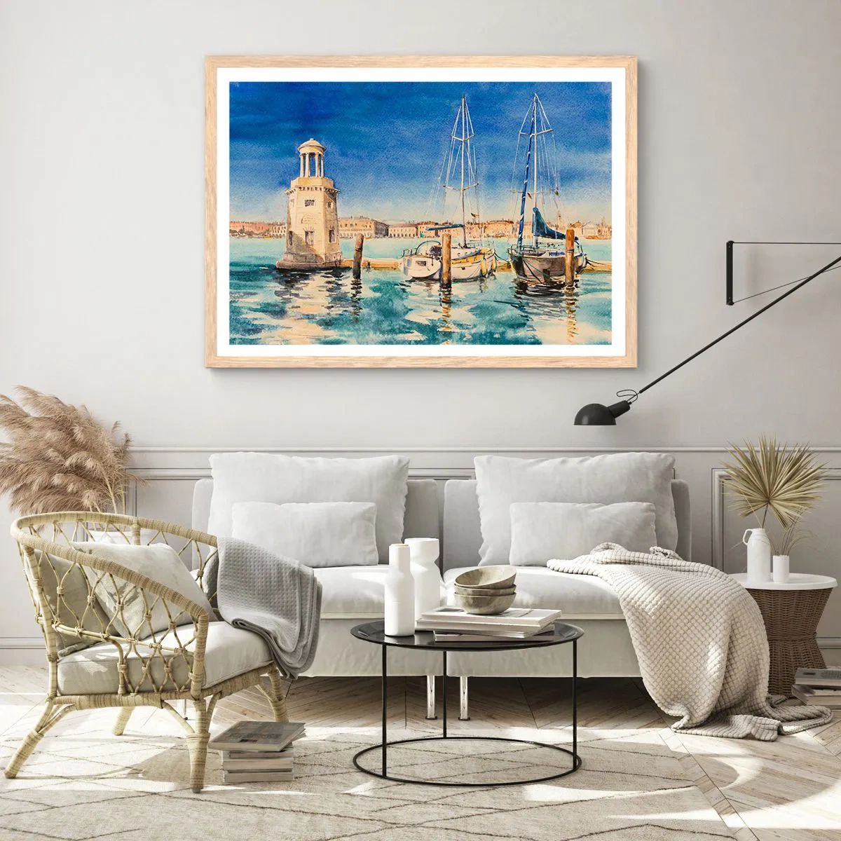 Póster en marco roble claro - Laguna soleada - 100x70 cm