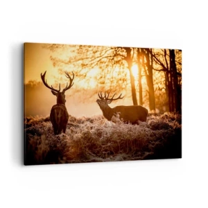 Cuadro sobre lienzo - Impresión de Imagen - Dos ciervos al atardecer en un paisaje invernal. - 120x80cm - El sueño de un cazador - Decoración de pared moderna para salón y dormitorio ARTTOR