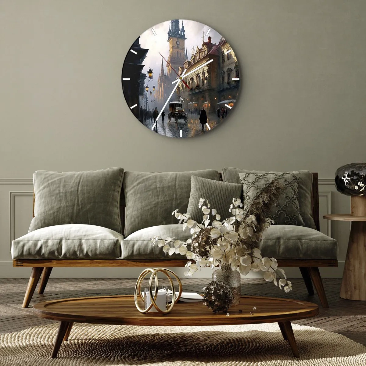 Reloj de pared - Reloj de vidrio - La magia de una noche de Praga - 40x40 cm