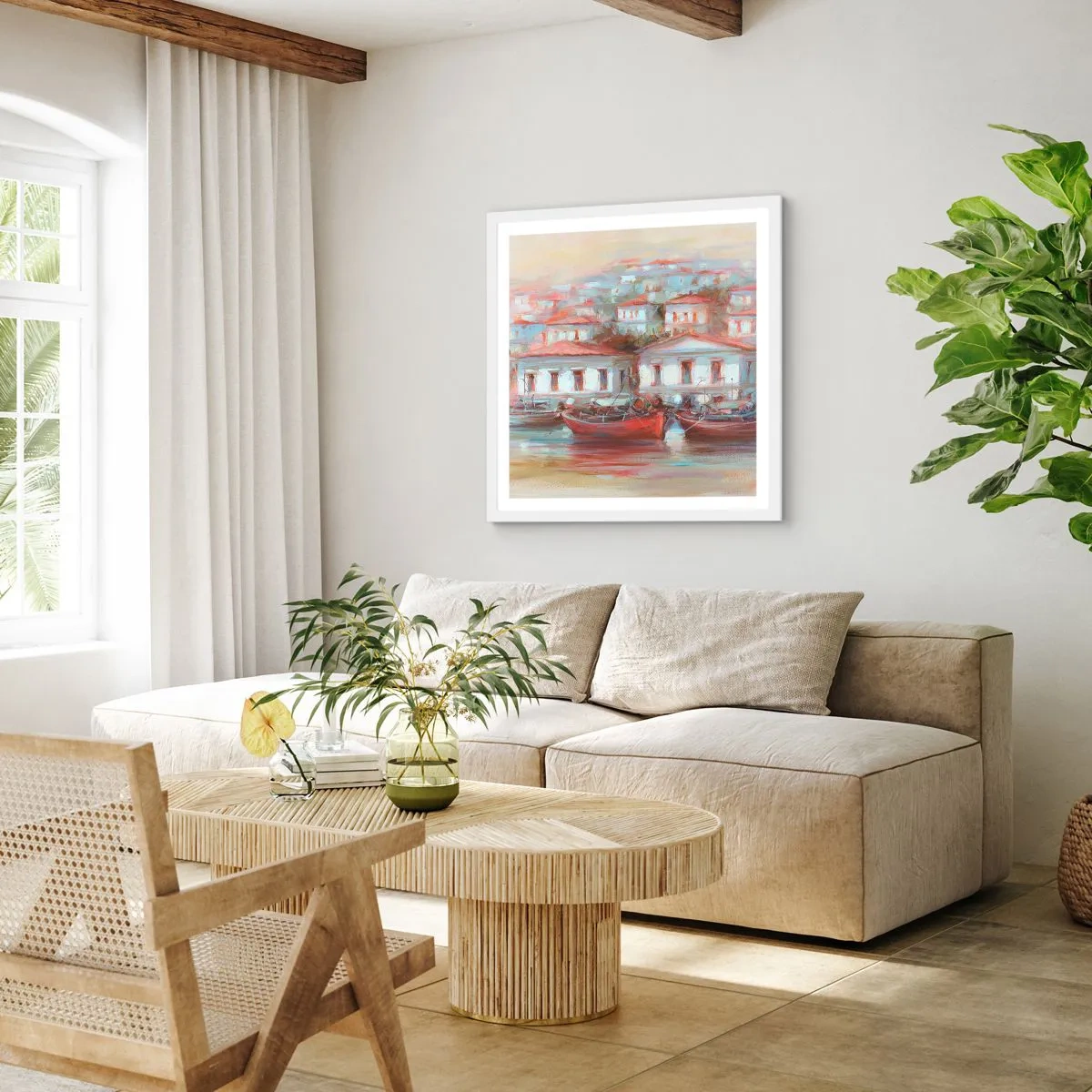 Póster en marco blanco - Ciudad feliz - 30x30 cm