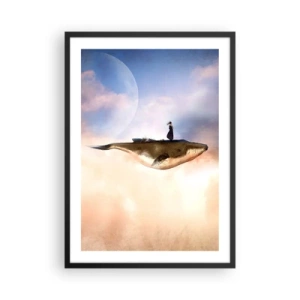Póster en marco negro - Una pintura surrealista de una mujer montando una ballena entre las nubes. - 50x70cm - Un viaje surrealista - Decoración de pared moderna para salón y dormitorio ARTTOR