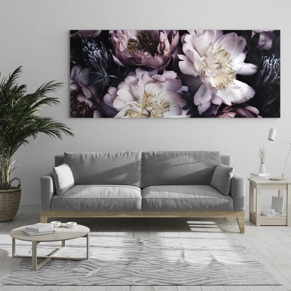 Cuadro sobre vidrio - Impresiones sobre Vidrio - Flores en delicados tonos pastel. - 140x50cm - Un ramo a la antigua usanza - Decoración de pared moderna para salón y dormitorio ARTTOR