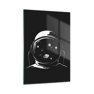 Cuadro sobre vidrio - Impresiones sobre Vidrio - Astronauta con estrellas y planetas en su casco sobre un fondo negro. - 50x70cm - Bonita vista - Decoración de pared moderna para salón y dormitorio ARTTOR
