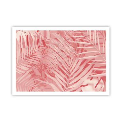 Póster - Hojas tropicales rosas en un estilo delicado y minimalista. - 100x70cm - Concepto rosa - Decoración de pared moderna para salón y dormitorio ARTTOR