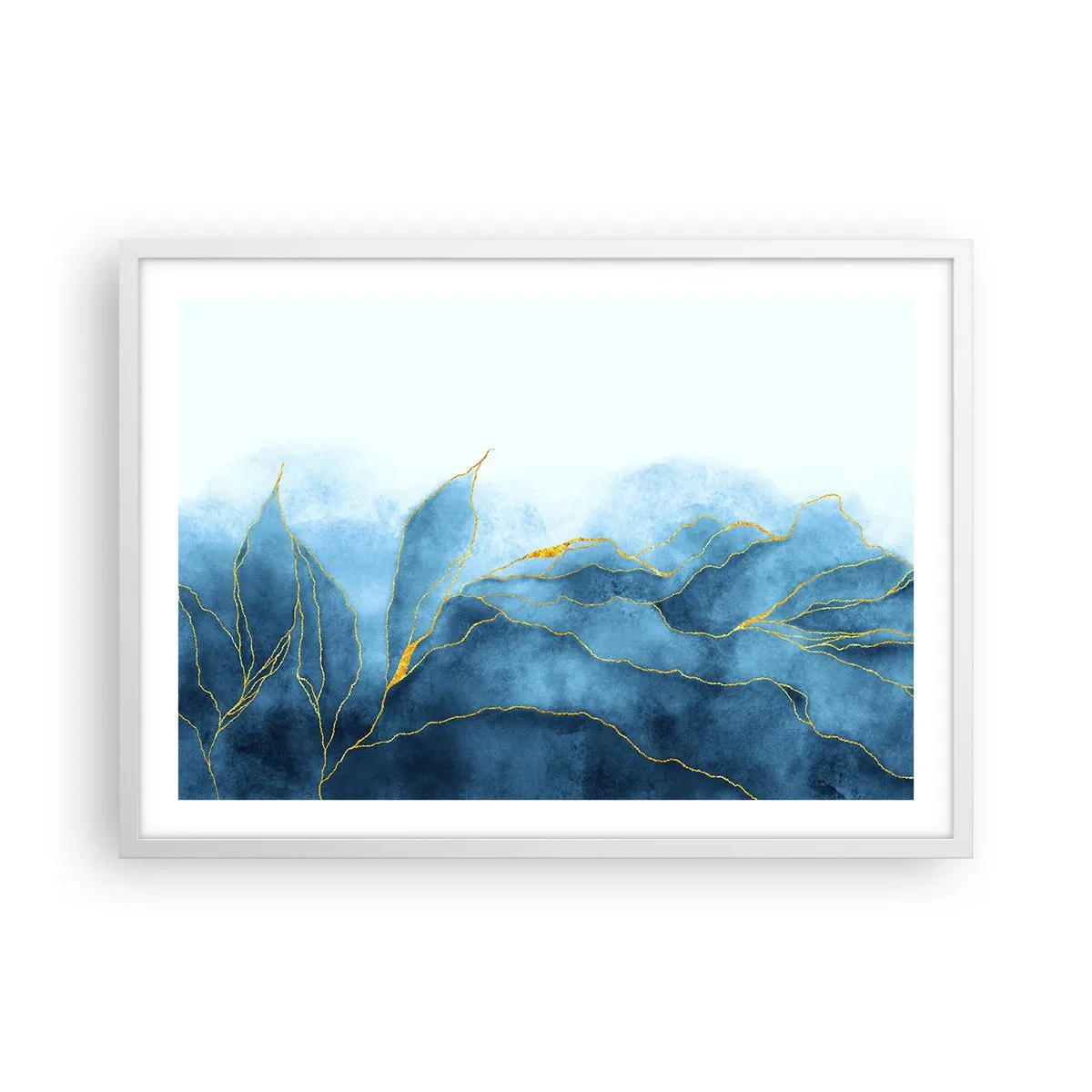 Póster en marco blanco - Oro y azul - 70x50 cm