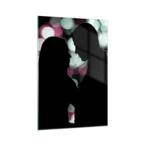 Cuadro sobre vidrio - Impresiones sobre Vidrio - Siluetas de una pareja sobre un fondo de luces bokeh de colores - 70x100cm - ¡Sí! - Decoración de pared moderna para salón y dormitorio ARTTOR