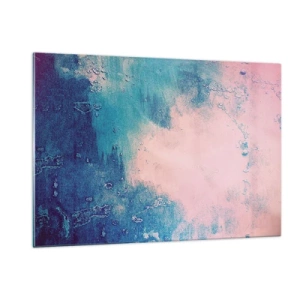 Cuadro sobre vidrio - Impresiones sobre Vidrio - Una combinación abstracta de azul y rosa empolvado con textura. - 120x80cm - Abrazo azul - Decoración de pared moderna para salón y dormitorio ARTTOR