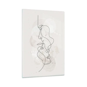 Cuadro sobre vidrio - Impresiones sobre Vidrio - Esquema abstracto de dos caras sobre un fondo claro - 80x120cm - En un abrazo - Decoración de pared moderna para salón y dormitorio ARTTOR