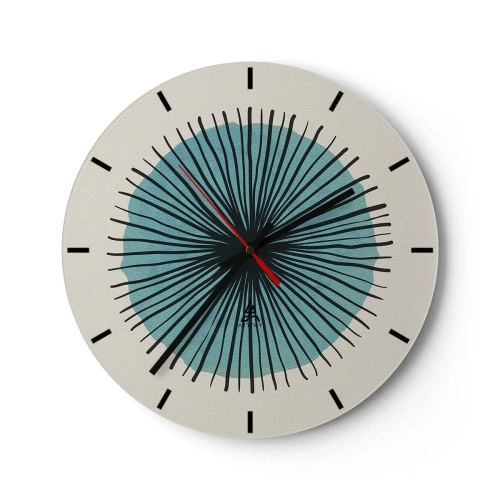 Reloj de pared - Reloj de vidrio - Motivo abstracto con un círculo azul y líneas negras. - 30x30cm - Radiante en azul - Decoración de pared moderna para salón, cocina y dormitorio ARTTOR