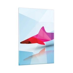 Cuadro sobre vidrio - Impresiones sobre Vidrio - Silueta geométrica de tiburón en tonos rosa y azul. - 80x120cm - Tiburón en espacio cristalino - Decoración de pared moderna para salón y dormitorio ARTTOR