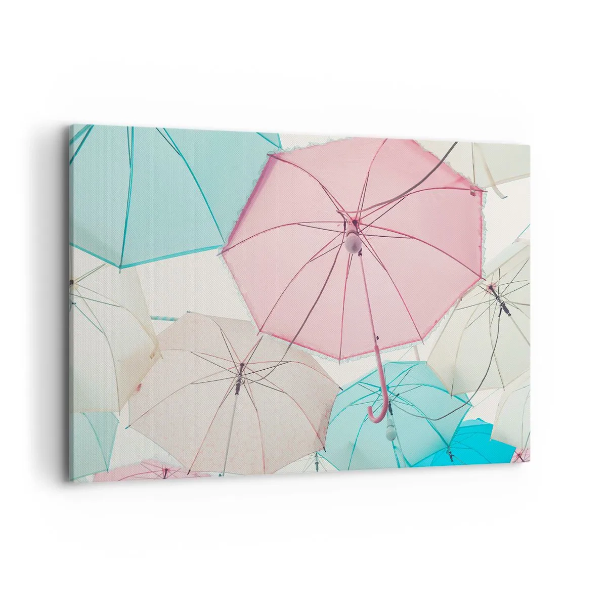 Cuadro sobre lienzo - Impresión de Imagen - Paraguas pastel contra un cielo brillante - 120x80cm - A veces el sol, a veces la lluvia - Decoración de pared moderna para salón y dormitorio ARTTOR