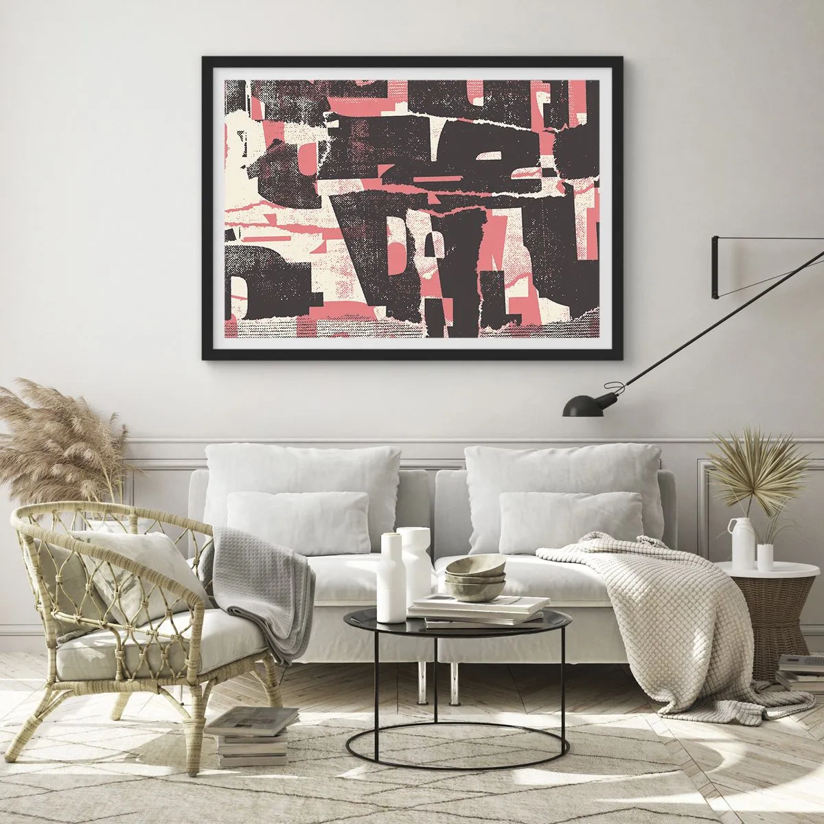 Póster en marco negro - Una composición abstracta en tonos rosa y marrón. - 70x50cm - Todo el ajetreo - Decoración de pared moderna para salón y dormitorio ARTTOR