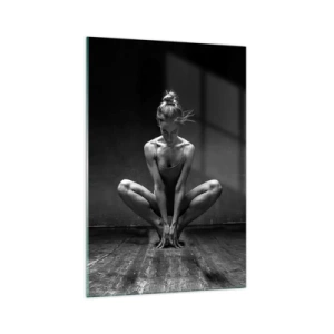 Cuadro sobre vidrio - Impresiones sobre Vidrio - Un retrato en blanco y negro de una bailarina en plena concentración. - 70x100cm - Concentración de energía del baile - Decoración de pared moderna para salón y dormitorio ARTTOR