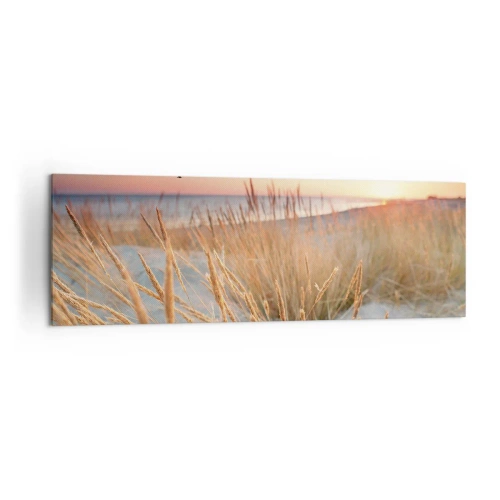 Cuadro sobre lienzo - Impresión de Imagen - Playa al atardecer con hierbas altas - 160x50cm - Dulce nana del Báltico - Decoración de pared moderna para salón y dormitorio ARTTOR
