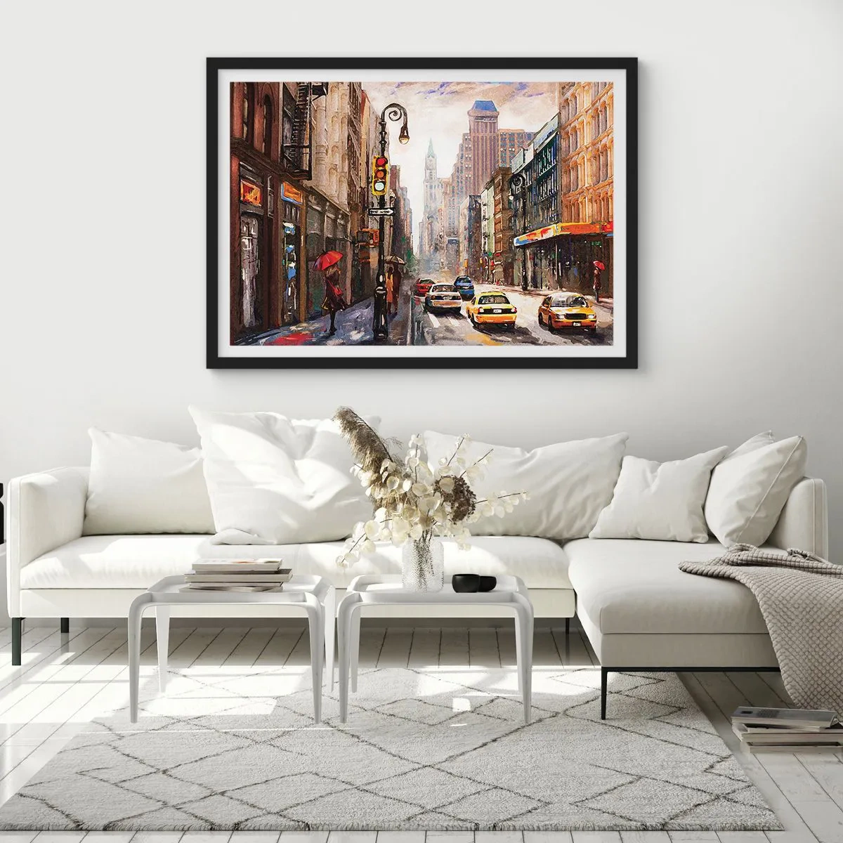 Póster en marco negro - Nueva York - también colorida bajo la lluvia - 50x40 cm