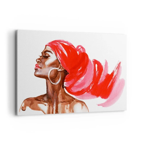 Cuadro sobre lienzo - Impresión de Imagen - Perfil de una mujer con turbante rojo y pendientes - 120x80cm - Aroma que te hace sentir - Decoración de pared moderna para salón y dormitorio ARTTOR