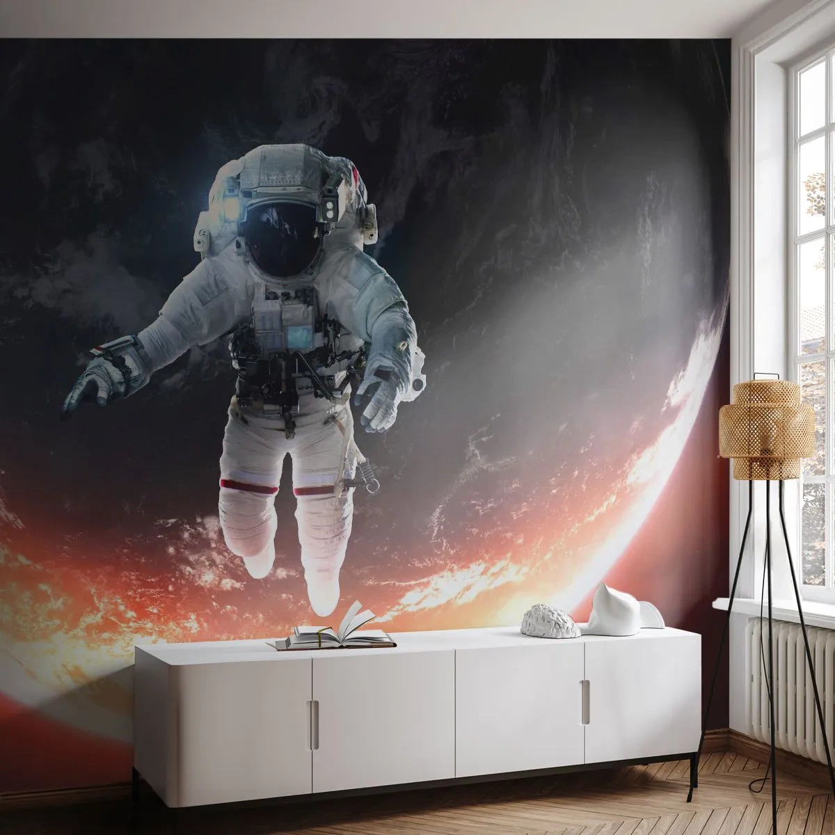 Fotomural Autadhesivo Deluxe Sticker - ¿Puedo quedarme un rato más? - Astronauta, Cosmos, Cosmonauta - 400x280 cm