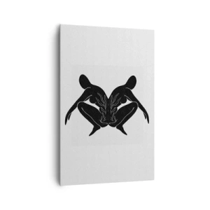 Cuadro sobre lienzo - Impresión de Imagen - Siluetas negras en posición simétrica sobre un fondo blanco. - 80x120cm - Un alma compartida - Decoración de pared moderna para salón y dormitorio ARTTOR