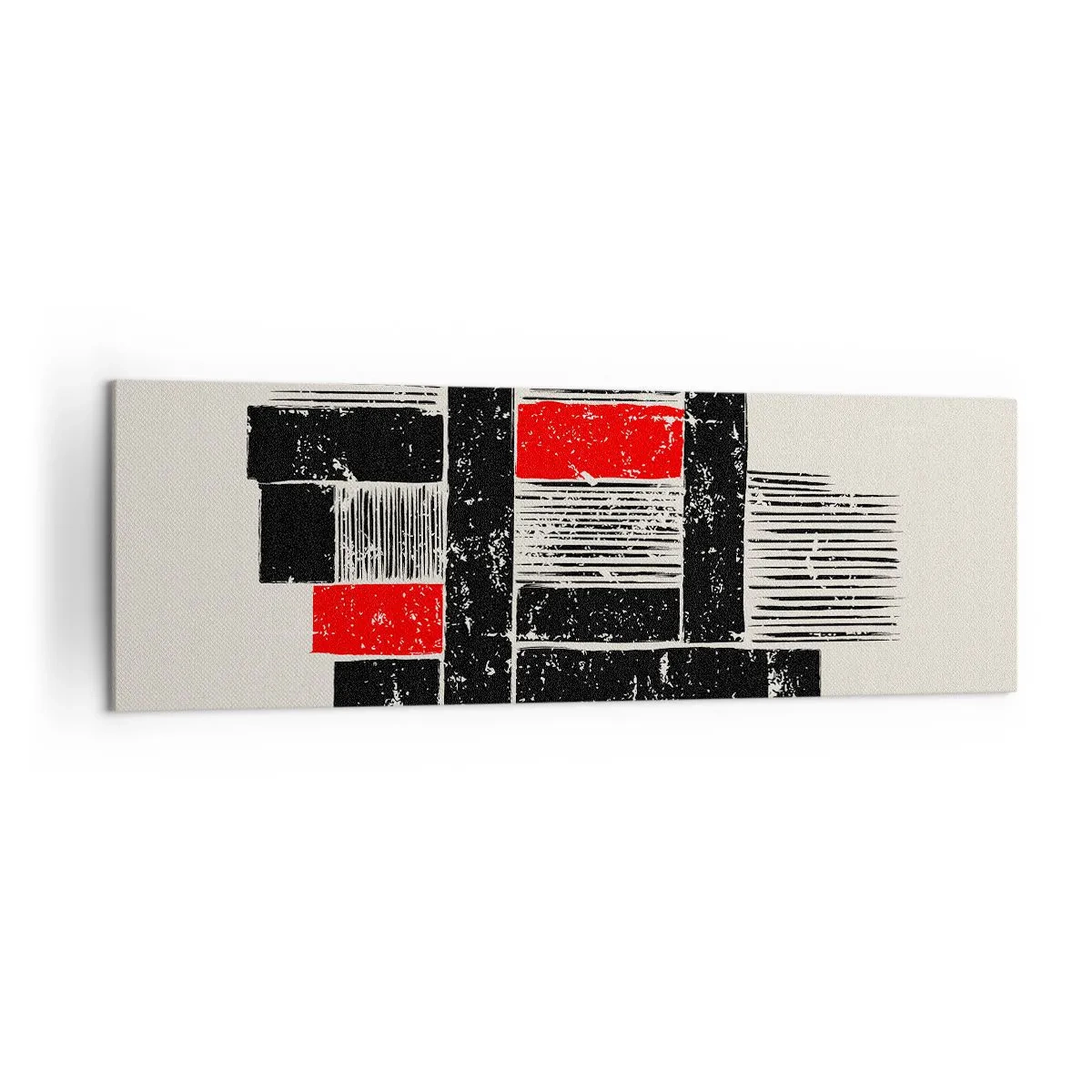 Cuadro sobre lienzo - Impresión de Imagen - Composición geométrica abstracta en negro y rojo. - 160x50cm - Rojo y negro - Decoración de pared moderna para salón y dormitorio ARTTOR