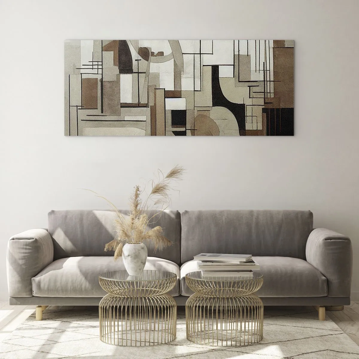 Cuadro sobre vidrio - Impresiones sobre Vidrio - Abstracción arquitectónica en beige y marrón. - 120x50cm - Paisaje urbano 2.0 - Decoración de pared moderna para salón y dormitorio ARTTOR