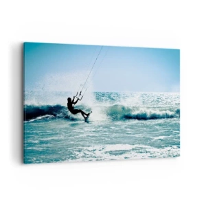Cuadro sobre lienzo - Impresión de Imagen - Kitesurfista montando una ola a pleno sol - 100x70cm - Déjate llevar - Decoración de pared moderna para salón y dormitorio ARTTOR