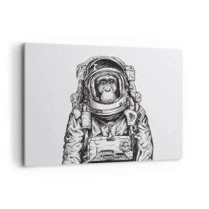 Cuadro sobre lienzo - Impresión de Imagen - Gráfico de un astronauta en un traje espacial con cabeza de mono. - 120x80cm - Evolución alternativa - Decoración de pared moderna para salón y dormitorio ARTTOR