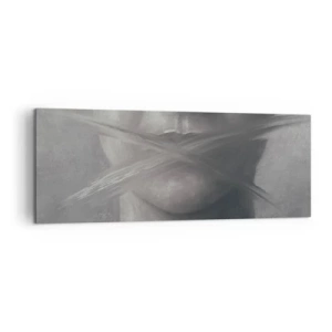 Cuadro sobre lienzo - Impresión de Imagen - Un retrato simbólico con labios difuminados en tonos grises. - 140x50cm - Ni una palabra - Decoración de pared moderna para salón y dormitorio ARTTOR