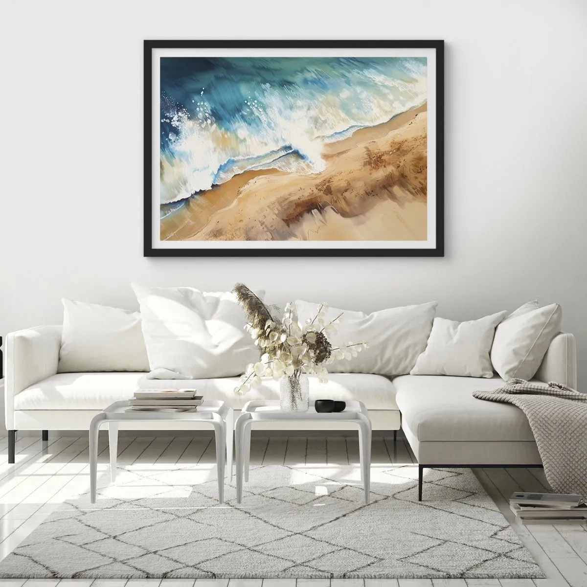 Póster en marco negro - Olas recurrentes - 50x40 cm