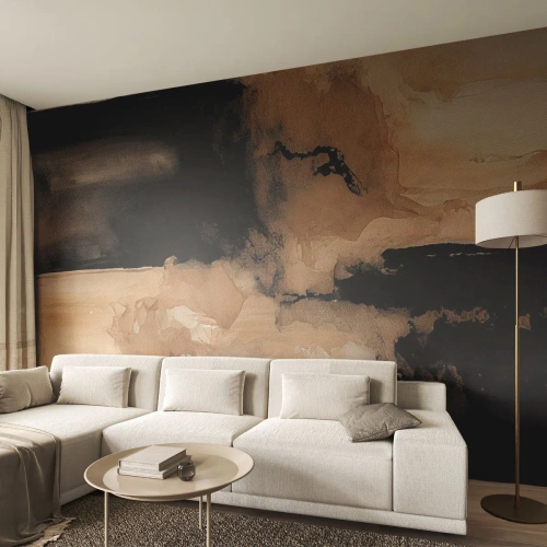 Fotomural Premium Sand - Composición abstracta marrón y negra en estilo acuarela. - 100x70cm - Una abstracción intrigante - Decoración de pared moderna para salón y dormitorio ARTTOR