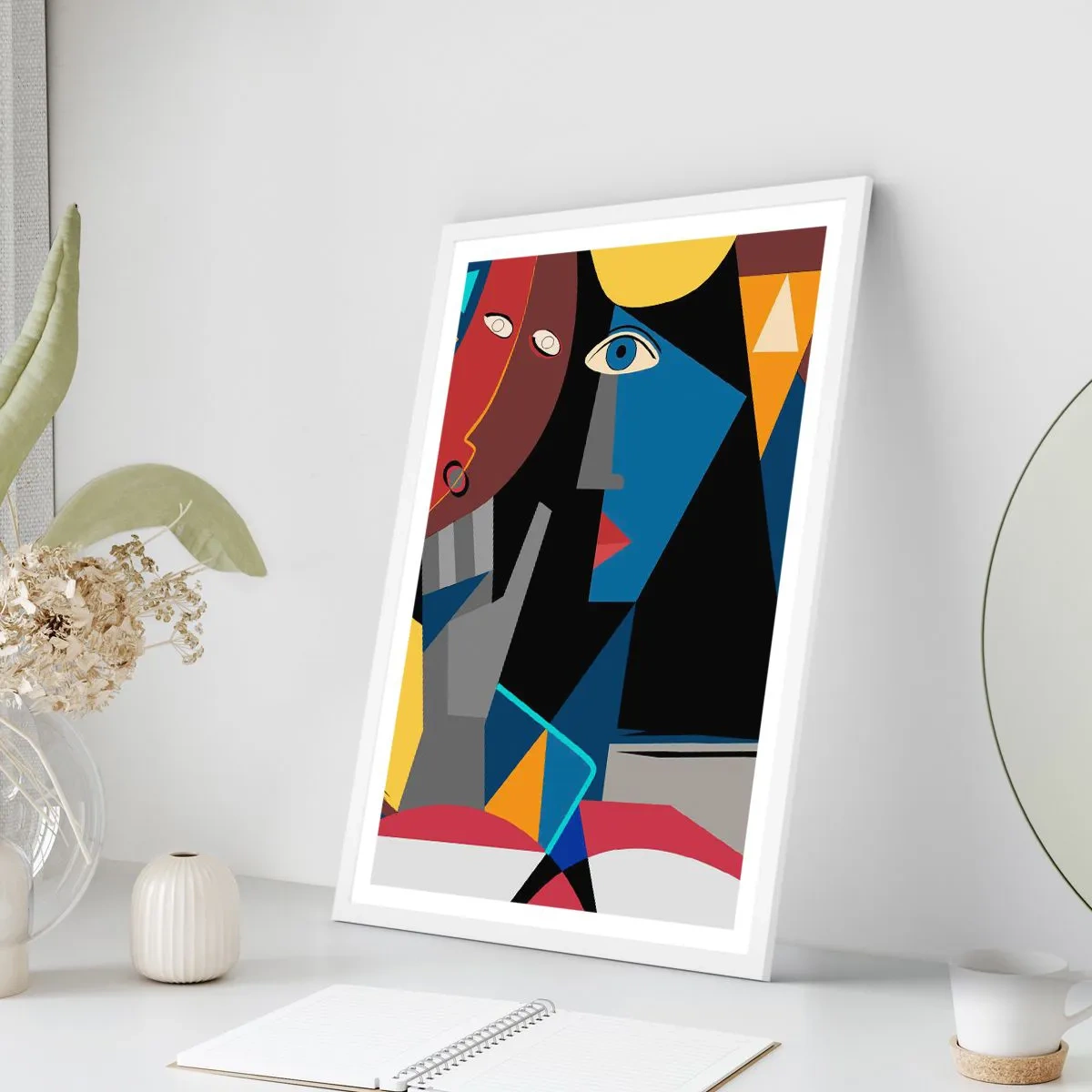 Póster en marco blanco - Conversación cubista - 70x100 cm