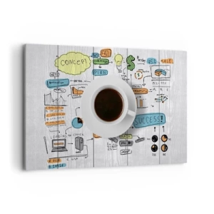 Cuadro sobre lienzo - Impresión de Imagen - Una taza de café sobre el fondo de un dibujo conceptual. - 120x80cm - Tiempo de descanso - Decoración de pared moderna para salón y dormitorio ARTTOR