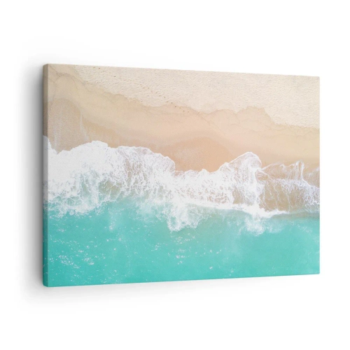 Cuadro sobre lienzo - Impresión de Imagen - Una vista de pájaro de una playa con agua turquesa y olas suaves. - 70x50cm - Un toque acariciador - Decoración de pared moderna para salón y dormitorio ARTTOR