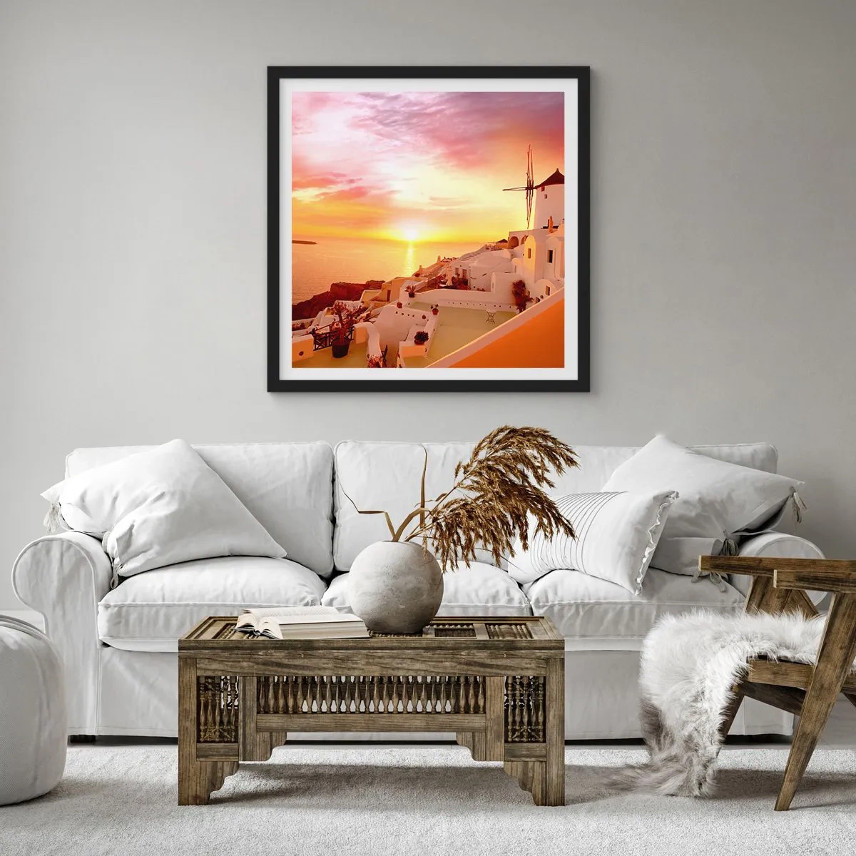 Póster en marco negro - Blanco y dorado - 40x40 cm