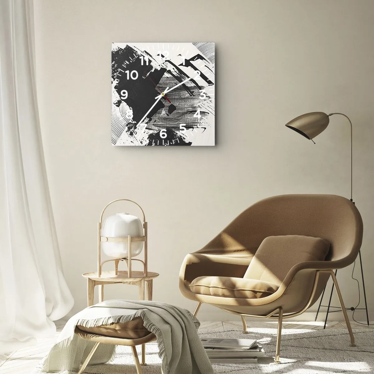 Reloj de pared - Reloj de vidrio - Abstracción: la expresión del negro - 40x40 cm