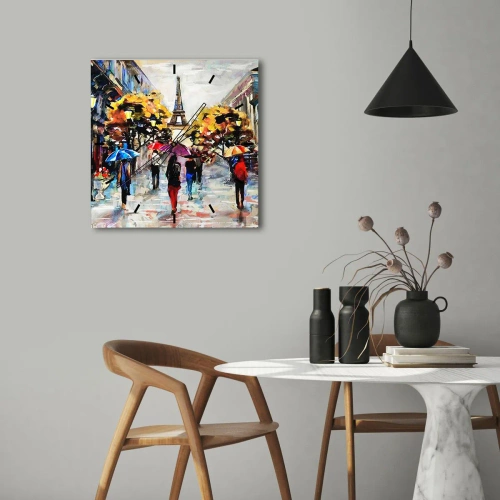 Reloj de pared - Reloj de vidrio - Un paseo otoñal por París con vistas a la Torre Eiffel - 30x30cm - Especialmente hermoso en otoño - Decoración de pared moderna para salón y dormitorio ARTTOR
