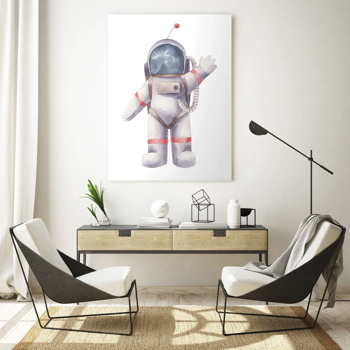 Cuadro sobre vidrio - Impresiones sobre Vidrio - Astronauta saludando en el espacio - 50x70cm - Esto es todo por ahora - Decoración de pared moderna para salón y dormitorio ARTTOR
