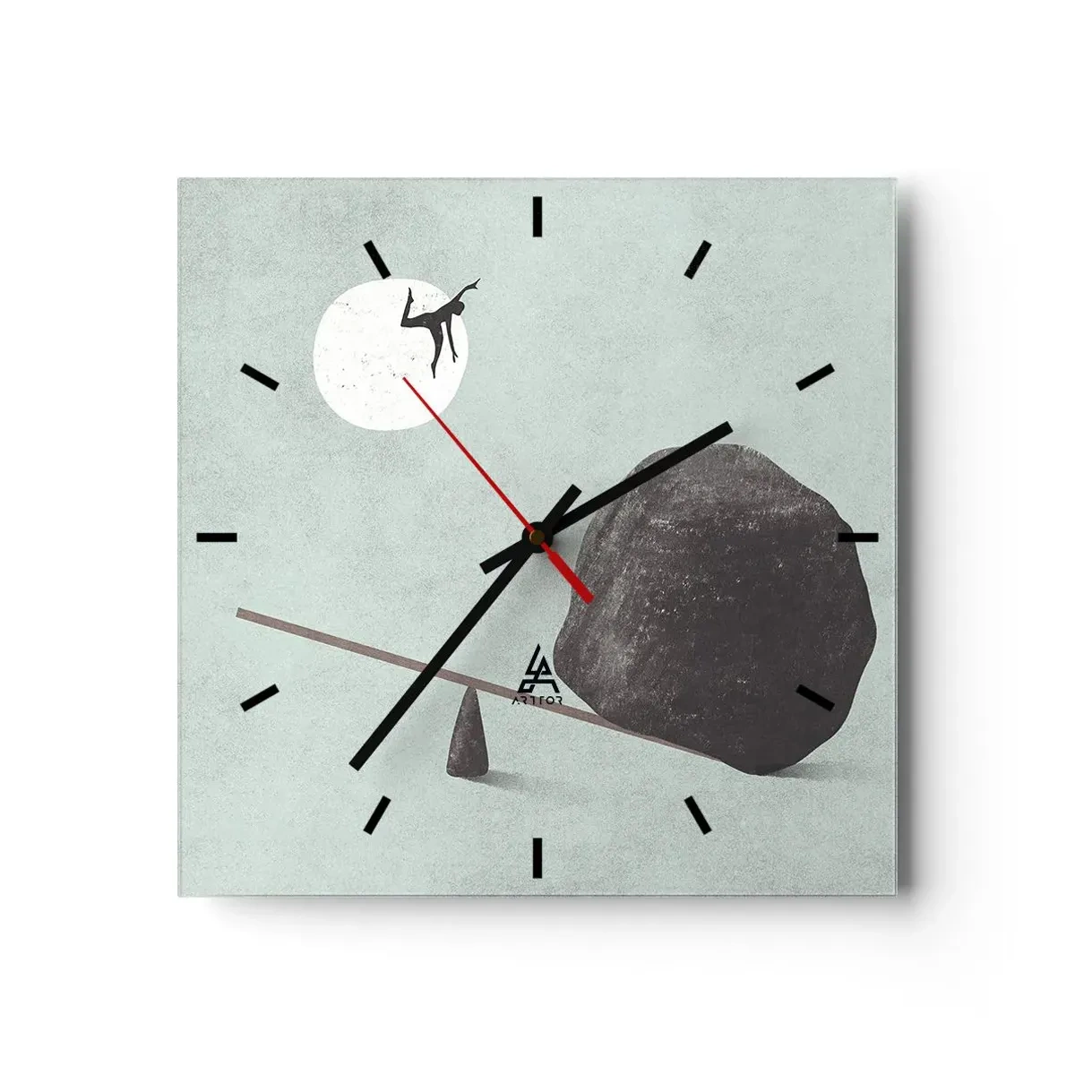 Reloj de pared - Reloj de vidrio - Una escena simbólica con una figura y un equilibrio contra un cielo brillante. - 30x30cm - Un sueño hecho realidad - Decoración de pared moderna para salón y dormitorio ARTTOR