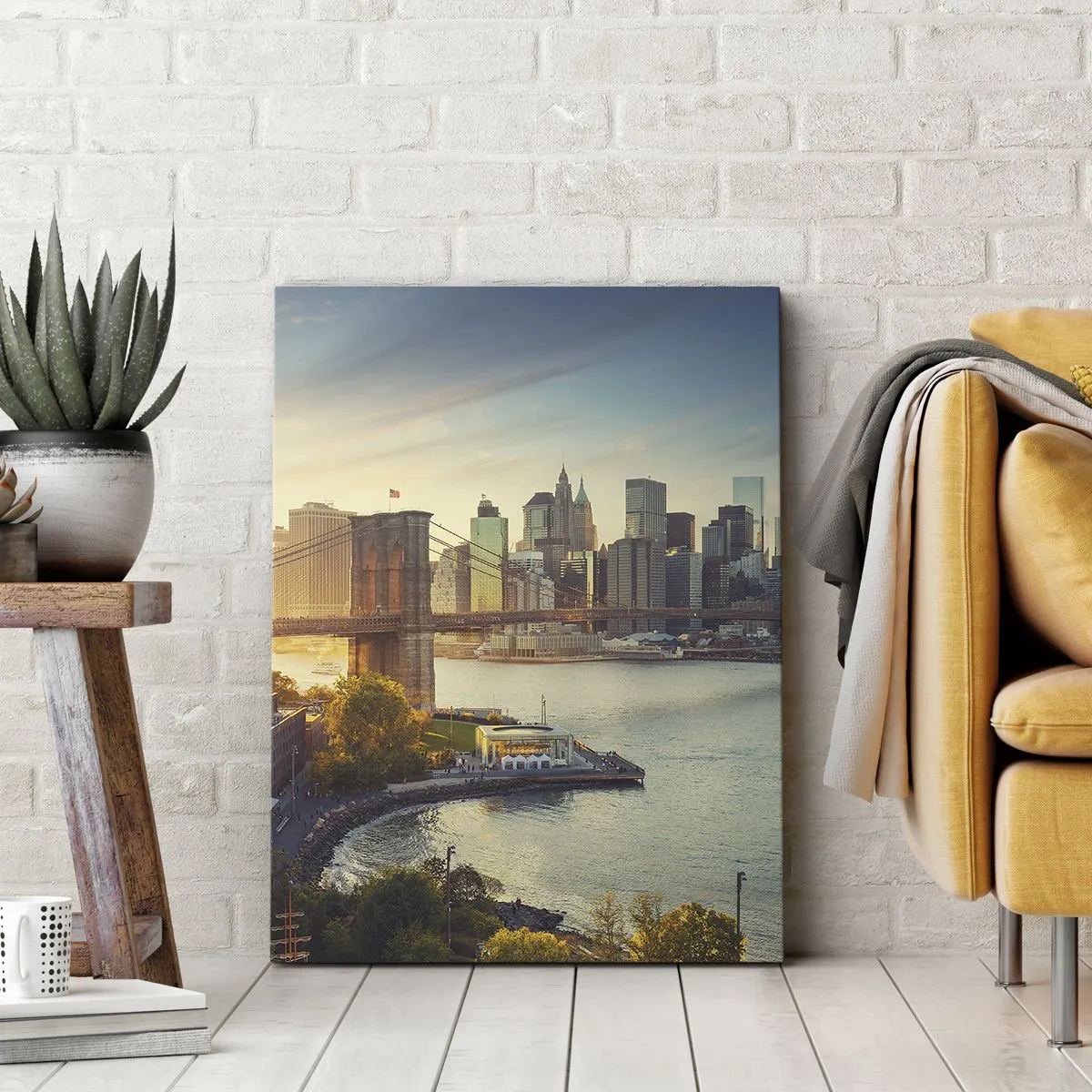 Cuadro sobre lienzo - Impresión de Imagen - Panorama de la ciudad con el puente al atardecer - 80x120cm - El amanecer de la gran ciudad - Decoración de pared moderna para salón y dormitorio ARTTOR
