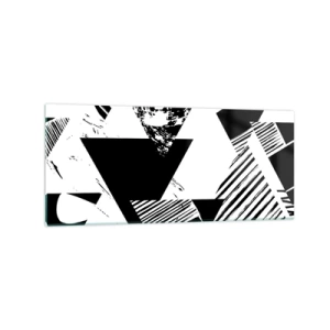 Cuadro sobre vidrio - Impresiones sobre Vidrio - Patrones geométricos en forma minimalista en blanco y negro. - 120x50cm - Una lluvia de triángulos - Decoración de pared moderna para salón y dormitorio ARTTOR
