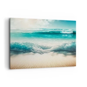 Cuadro sobre lienzo - Impresión de Imagen - Olas del océano en una playa de arena clara - 120x80cm - Calma oceánica - Decoración de pared moderna para salón y dormitorio ARTTOR