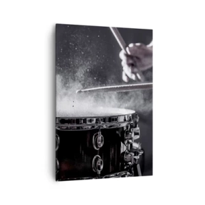 Cuadro sobre lienzo - Impresión de Imagen - Golpear el tambor con baquetas con efecto de polvo - 70x100cm - El pulso de la música - Decoración de pared moderna para salón y dormitorio ARTTOR