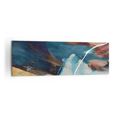 Cuadro sobre lienzo - Impresión de Imagen - Pinceladas abstractas en tonos azules y dorados. - 160x50cm - Con estilo y energía - Decoración de pared moderna para salón y dormitorio ARTTOR