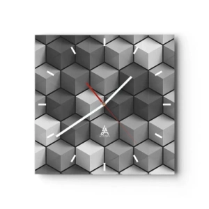 Reloj de pared - Reloj de vidrio - Composición geométrica de cubos en tonos grises y negros. - 30x30cm - Rompecabezas cubista - Decoración de pared moderna para salón y dormitorio ARTTOR