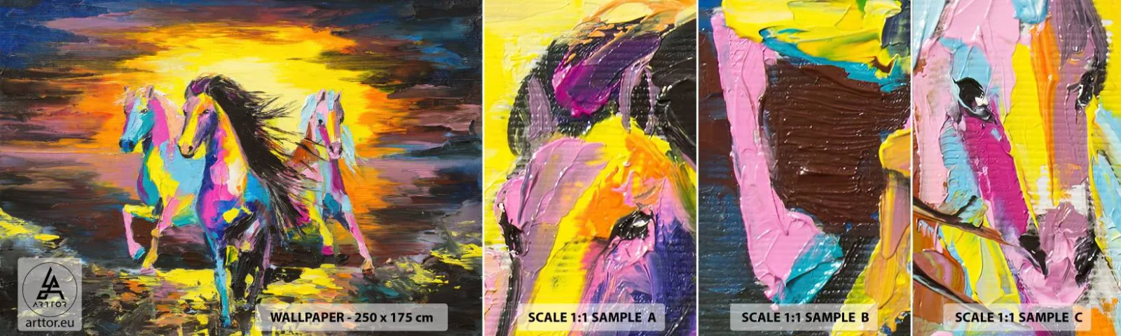 Muestra De Fotomural Standard Eco - Sumergido en un arco iris - animales, Caballos, Libertad - 100x30 cm