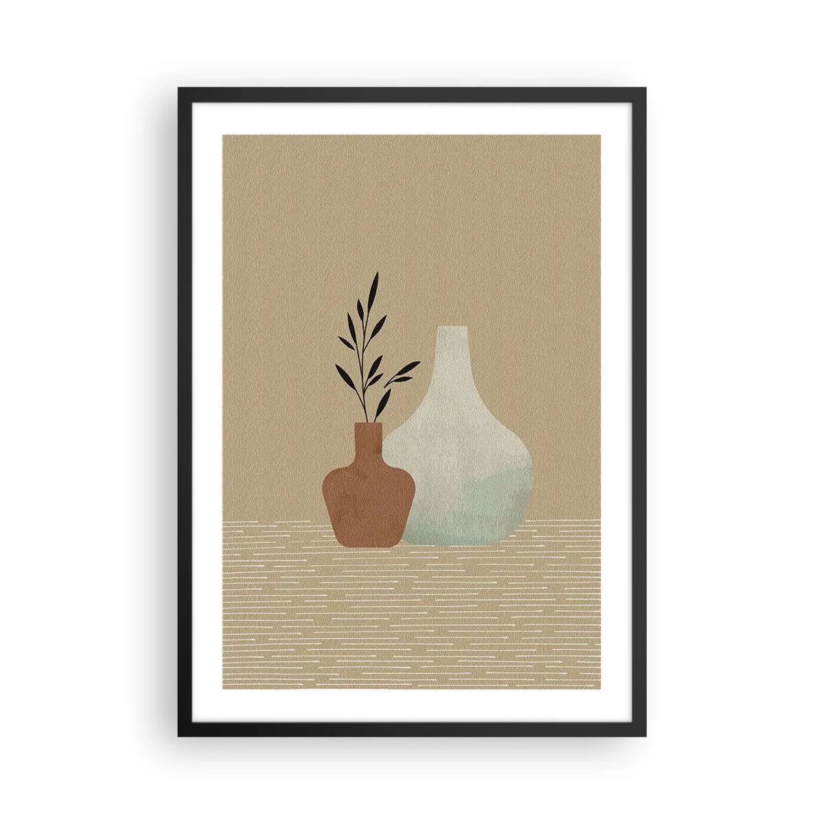 Póster en marco negro - Ilustración de jarrones de cerámica en colores apagados. - 50x70cm - Jarrón y su idea - Decoración de pared moderna para salón y dormitorio ARTTOR